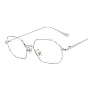 Silver polygonal metal sunglasses for men and women with retro geometric frames