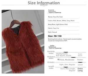 Dettaglio gilet in ecopelliccia rossa per bambina con guida alle taglie e materiale