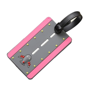 Cartoon airplane runway luggage tag made of soft PVC with adjustable black strap