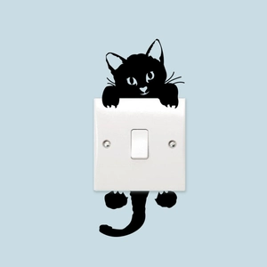 Creative black cat silhouette wall sticker for light switch decoration on blue background