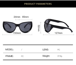 Paramètres de taille détaillés des lunettes Y2K montrant les dimensions de la monture