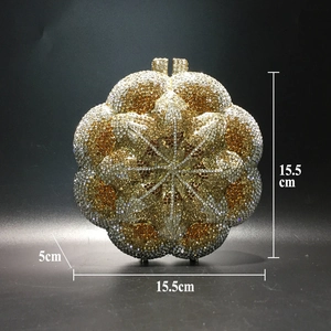 Detailed size view of flower shaped evening clutch bag with crystals 15.5cm x 5cm