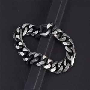 Vintage stainless steel Cuban link bracelet for men with a matte silver finish