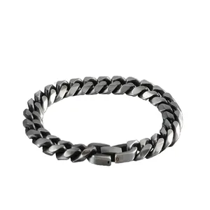 Industrial style dark grey matte titanium steel Cuban chain bracelet for men and women