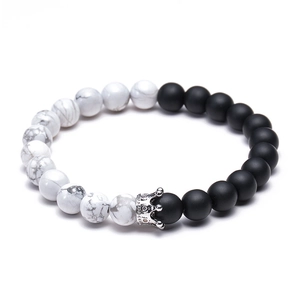 Beaded Bracelet Natural Stone With Copper Micro Paved Zircon Crown Charm Unisex Fashion Minimalist Jewelry