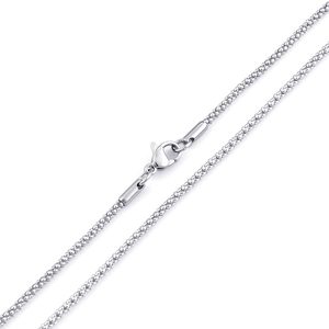Polished silver 304 stainless steel popcorn chain necklace with a secure lobster clasp