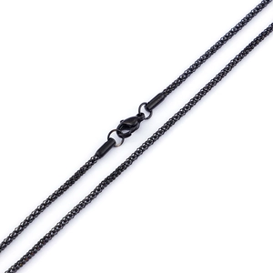 Black stainless steel link chain necklace with lobster clasp in diagonal composition