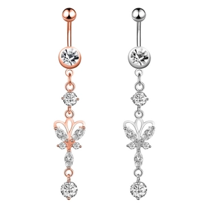 Exquisite butterfly belly rings in rose gold and silver with sparkling cubic zirconia
