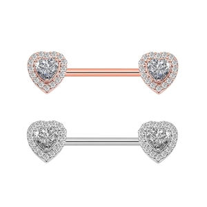 Elegant heart-shaped zircon nipple rings in rose gold and silver finish with crystal pavé