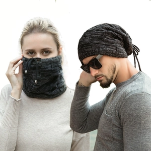 Berretto in Maglia Invernale per Donna Uomo Foderato in Pile Caldo Cappello Scaldacollo Doppio Uso Coulisse Regolabile Antivento
