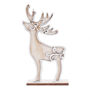 Nordic wooden reindeer decoration with intricate hollow design on white background