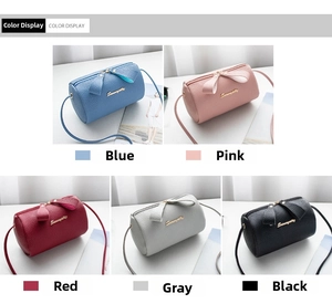 Mini cylindrical faux leather crossbody bags with bow accent in five diverse color options