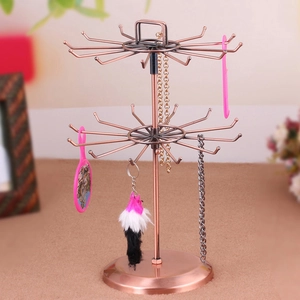 Vintage bronze metal 2-tier rotating jewelry stand for organizing necklaces and bracelets