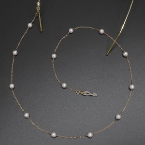 Elegant gold glasses chain with 8mm white pearls and silicone anti-slip loops
