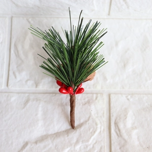 Artificial pine needles branch with red berries and natural pine cone for DIY Christmas decor