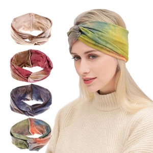 Bohemian Tie Dye Cross Knot Headband Elastic Wide Rayon Fabric Hair Band For Women Vintage Sport Yoga