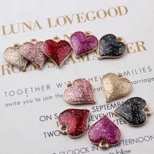 Set of 10 heart-shaped glitter alloy pendants in five colors for DIY jewelry making