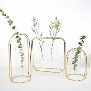 Jarrón De Tubo De Ensayo Con Marco De Metal Geométrico Soporte Para Plantas Hidropónicas Decoración De Escritorio Moderna