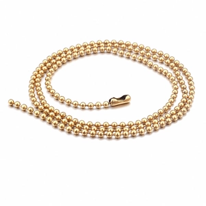 Polished gold stainless steel bead chain necklace shown on a clean white background