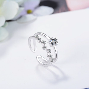 Double-layer S925 silver star ring with zircons and polished finish for women