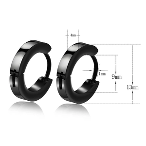 Detailed size chart for black polished stainless steel hoop earrings with 13mm diameter