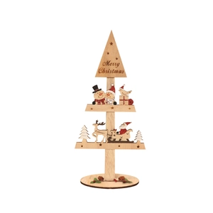 Creative wooden Christmas tree building block rotating desktop ornament with carvings