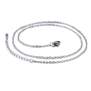 Polished silver stainless steel O-chain necklace with lobster clasp and extender