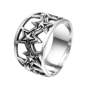Bague Vintage Punk en Acier Inoxydable Étoile Ajourée pour Homme Large Bande Bijoux Biker Gothiques Hip Hop