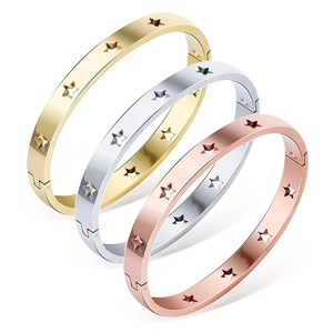 Minimalist Pentagram Hollow Out Bangle Bracelet Titanium Steel Hinged Buckle Fashion Jewelry For Women Men