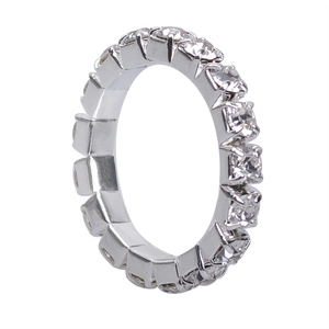 Three-row crystal stretch eternity ring with sparkling silver finish for women