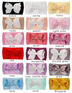 Rasterdarstellung von 18 bunten weichen Nylon-Stirnbändern mit großen Schleifen für Babys