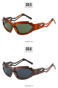 Vue latérale macro de lunettes de soleil Y2K futuristes avec branches évidées