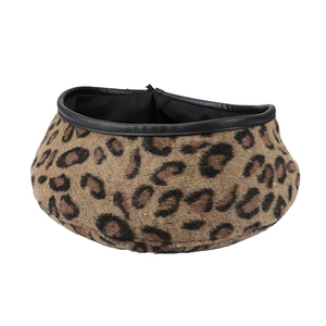 Vintage leopard print beret hat with black leather trim for autumn and winter fashion