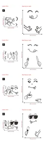 Detailed size chart showing dimensions for cartoon fridge and wall stickers models A to D