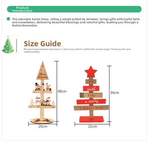 Detail view of DIY wooden Christmas tree tabletop ornaments with size measurements
