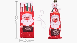 Detail of Santa Claus wine bottle cover with 32cm height and 12cm width dimensions