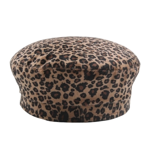 Béret léopard élégant pour femme en peluche marron et noire pour mode d'automne