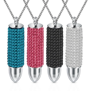 Bullet Pendant Necklace 304 Stainless Steel Rhinestone Inlaid Hip Hop Jewelry For Unisex Trendy Fashion Gift