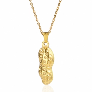 Creative Peanut Pendant Necklace 18K Gold Plated Stainless Steel Realistic Food Jewelry Unique Fashion Gift For Men Women