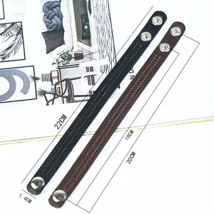 Detailed view of leather bracelet dimensions with length and adjustable snap positions