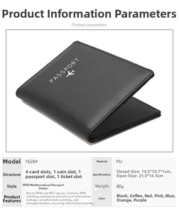 Internal layout of RFID blocking PU leather passport holder with multiple card slots