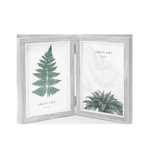 Nordic light grey wood grain tri-fold picture frame for 5x7 inch photos and home decor