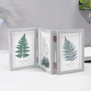 Folding Photo Frame MDF Wood Grain Texture Multi Opening Desktop Display Nordic Style Home Decor
