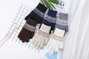 Gants tactiles en tricot de six couleurs avec motif jacquard et doublure en peluche douce