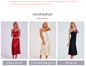 Aperçu des couleurs des nuisettes en satin col V en bordeaux, champagne et noir brillant