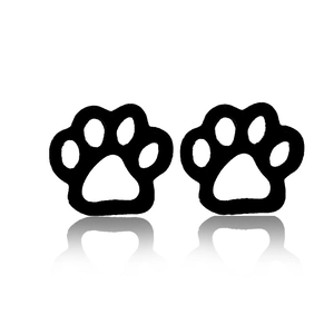 Minimalist black hollow paw print stud earrings with adorable animal pet design
