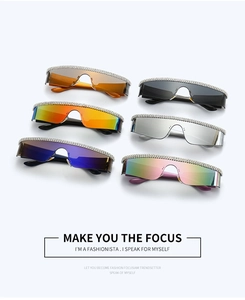 Détails de lunettes de soleil punk sans monture avec strass en six couleurs éclatantes