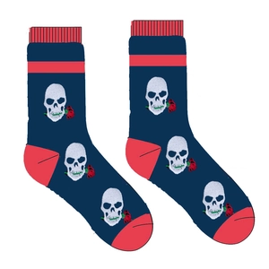 Chaussettes Halloween avec crâne et rose, bleu marine et rouge en mélange de coton doux