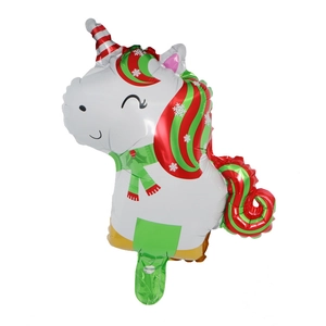 Globo de unicornio navideño de papel de aluminio con copos de nieve y cuerno a rayas