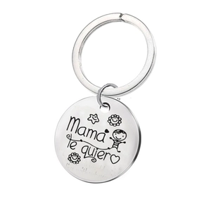 Porte-clés en acier argenté avec gravure Mamá te quiero pour cadeau de fête des mères